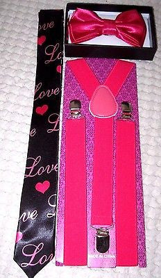 Unisex Pink and White Tie Punker Lips Necktie 57" L x 2" W-Love Lips Neck Tie