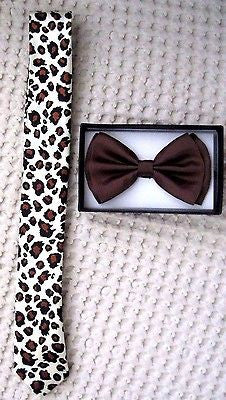 Brown Cheetah Leopard Print Necktie and Brown Cheetah Leopard Color Bow tie-New!