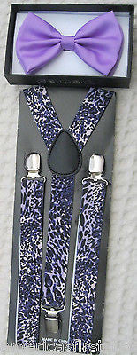 Pink Adjustable Bow tie & Pink  Black Stripes Adjustable Suspenders Combo-New!v2