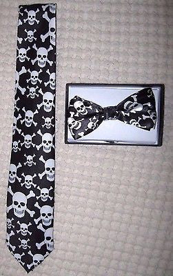 Unisex Multiple Skulls Adjustable Bow tie and Skulls Neck Tie Combo-New!version2
