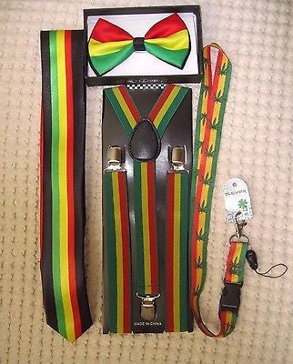 Rasta Stripes Bow Tie,Rasta NeckTie,Rasta Stripes Suspenders&Rasta Lanyard-NEW7