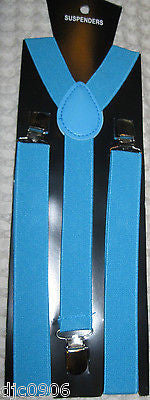 Silver White Tips Adjustable Bowtie & Solid Blue Adjustable Suspenders Combo-New