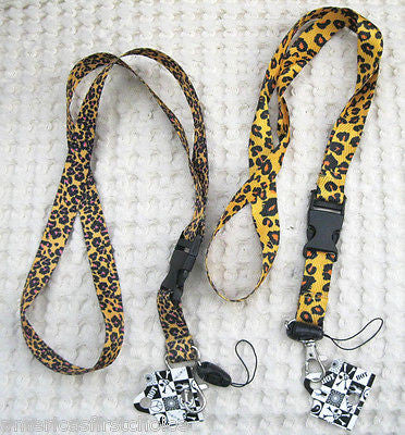 Two Different Brown Leopard Animal Print Design 15" lanyards Combo-New With Tags