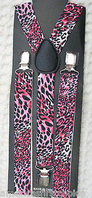 Unisex Black & Pink Leopard Cheetah Print Adjustable Y-Style Back suspenders-New