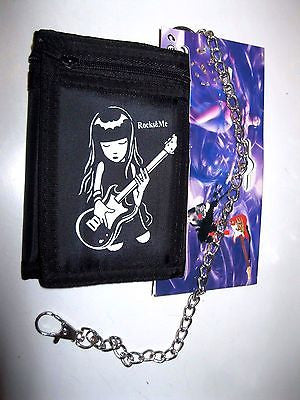 Black with Girl playing Electric Guitar Rocks&Me Wallet Unisex Men's 4.5" x 3"