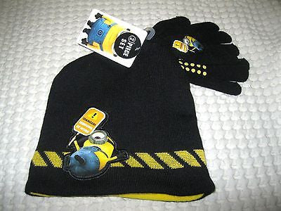 Disney Despicable Me 2 Stuart 3D Beanie Hat & Finger Gloves 2pc Set-Brand New!