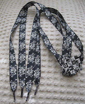 Premium Black with White Death Glory Skulls Rockabilly Punk Shoe laces Shoelaces