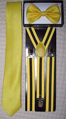 Black and White Stripes Stripped Adjustable Bow Tie,Neck Tie, & Suspenders-New!