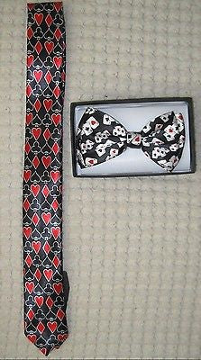 Poker Player Cards Adjustable Neck Tie and Poker 4 of a kind/4 Aces Bow Tie-V2