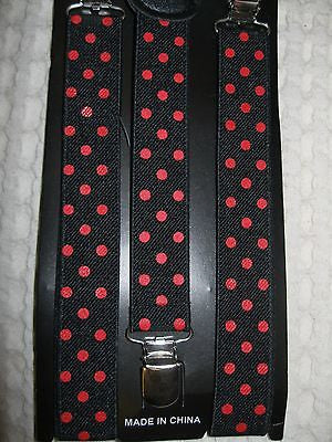 Unisex Adult Kid Red Polka Dots on Black Adjustable Y-Style Back suspenders-New!