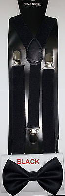 Black Adjustable Bowtie & Black Adjustable Suspenders Combo-New in Package!