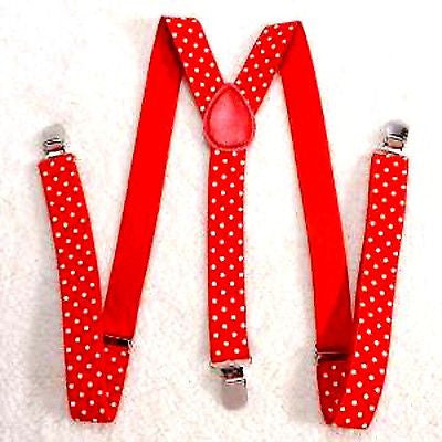Red White Polka Dots Y-Back Adjustable Suspenders Unisex,Men,Women-New!