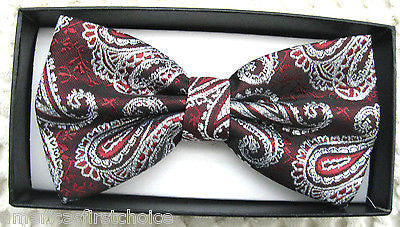 French Blue Silver Paisley Pattern Adjustable Bow Tie & Blue Y-Back Suspenders