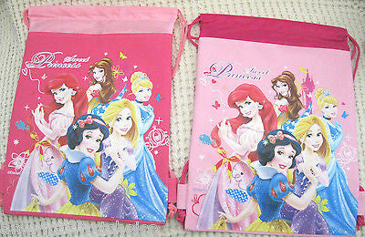 Two Disney Lite Pink Princess+Friends Sweet Princess Drawstring Backpacks! New!
