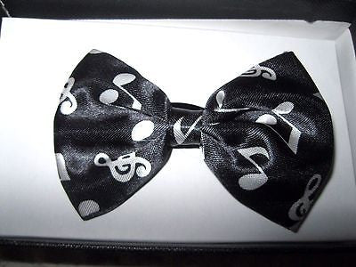 Kids Boys Girls Black with White Musical Notes Two Tier Adjustable Bow Tie-New!