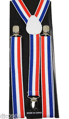 US Flag Patriotic Red White Blue Stripes Adjustable Suspenders-New in Package!