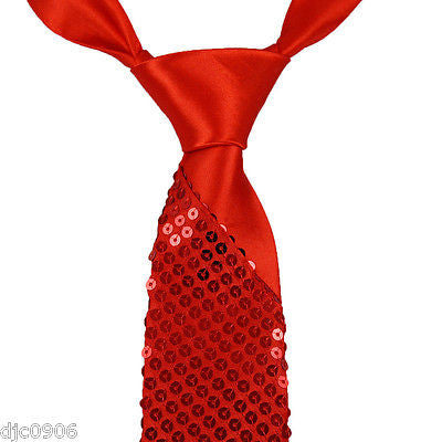 Unisex Goth Men's Solid Red Sequin Wedding Fashion Neck tie 56" L x 3" W-New