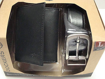 DOCKERS Trifold Leather Wallet,Reversible Leather Soft-Touch Leather Belt-Large