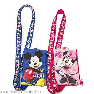 DISNEY MINNIE & MICKEY MOUSE LANYARD WITH DETACHABLE COIN POUCH/WALLET/PURSE-NEW