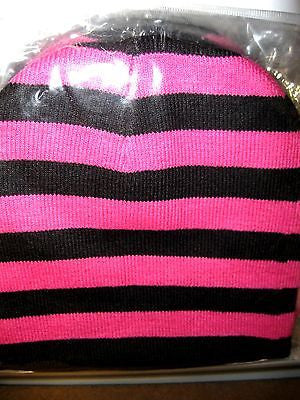 Black and Pink Stripes Stripped Stripe Winter Knitted Skull Beanie Ski Cap-New!