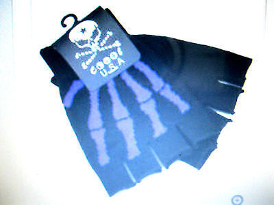 PURPLE SKELTON HAND SKULL HAND FINGERLESS GLOVES KNIT SAFARI ANIMALPRINT -NEW!