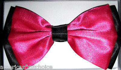 PINK BLACK END TIPS TUXEDO ADJUSTABLE BOW TIE+BLACK PINK CHECKERS SUSPENDERS SET