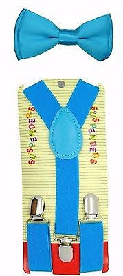 Kids Baby Blue Adjustable Bow Tie & Baby Blue Adjustable Suspenders Combo-New!