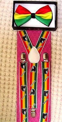 Rasta Stripes NeckTie &  Rasta Stripes with Bob Marley Portraits Suspenders-v1