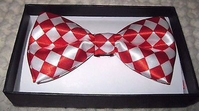 Unisex  RED & WHITE CHECKERED Tuxedo Classic Neck wear Adjustable Bow Tie-NEW!