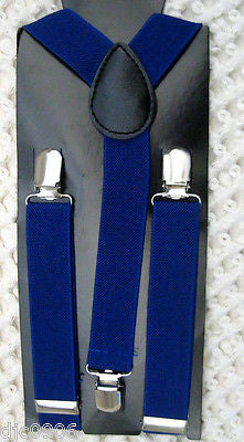 Kids Teens Blue Pre-Tied NeckTie & Blue Adjustable Suspenders Combo Set-New!