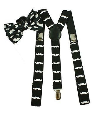 Black Mustache Adjustable bow tie & Mustache suspender Y-Back Combo Set --New!23