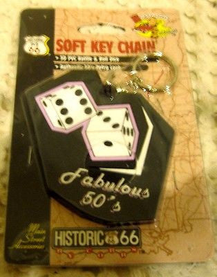 Route 66 50'S RETRO LOOK "3D PVC RATTLE & ROLL DICE" Soft Key Chain-NEW!