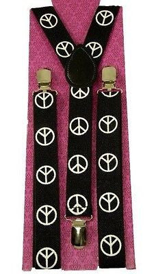 Unisex Black White Peace Signs Adjustable Y-Back Style suspenders-New in Pkg