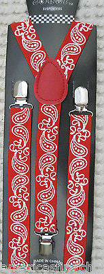 Red Paisley Tuxedo Bow Tie & Red Paisley Adjustable Suspenders Combo Set-New