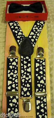 Orange Kids Boys Girls Y-Style Back Adjustable Bow Tie & White Kid suspenders-