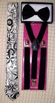 Gold Adjustable Bow Tie & Gold Stars 1" Adjustable Y-Back Suspenders Set-New!