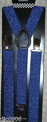 Neon Bright BLUE Glittered Glitter Y-Style Back Suspenders-New in Package!