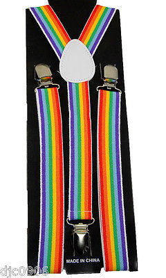 Unisex Mens Burgundy/Black/Beige Stripes Y-Back Design Adjustable Suspenders-New