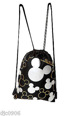 MICKEY MOUSE SILVER & BLACK SHAPES DRAWSTRING BAG BACKPACK TRAVEL STRING POUCH