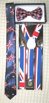 UK British England Adjustable Suspenders & UK British Adjustable Bow tie-New!v5