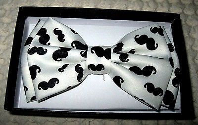 White & Black Mustaches Adjustable Bow tie Bowtie-Colored Mustache Bow Tie-New!