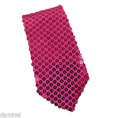 Unisex Goth Men's Hot Pink Sequin Wedding Fashion Neck tie 56" L x 3" W-New