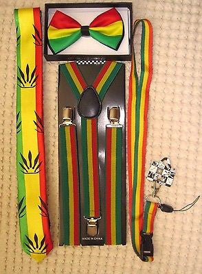 Rasta Stripes Bow Tie,Rasta NeckTie,Rasta Stripes Suspenders&Rasta Lanyard-NEW1
