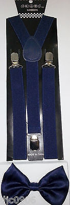 Solid Navy Blue Adjustable Bow Tie & Solid Blue Adjustable Suspenders Combo-New