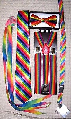 Men's Rainbow Stripes Adjustable Bow tie,Neck Tie,Suspenders,Lanyard,Shoelaces15