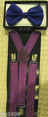 Solid Purple Adjustable Bow Tie & Solid Purple Adjustable Suspenders Set-New!