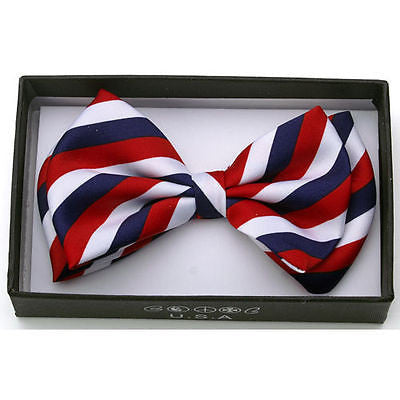 RED/WHITE/BLUE MULTI COLOR SWIRLED STRIPED ADJUSTABLE BOW TIE-NEW!MULTI BOW TIE