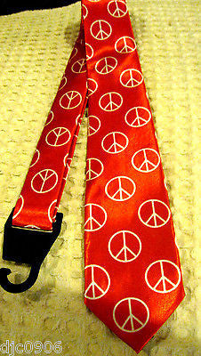 Unisex Red with White Peace Signs Neck tie 57" L x 3" W-Peace Sign Neck Tie-New!