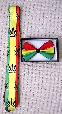 Rasta Stripes Adjustable Bow Tie and Rasta Stripes MJ Necktie 420 Combo-New!V3