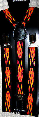 Crazy Clowns Orange Flames Hair Black SUSPENDERS Y-Back Adjustable Suspenders